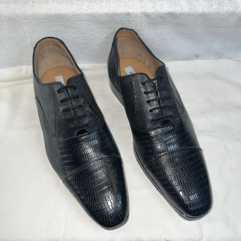 Steve Madden P-Scales Oxford Black Leather Snake Print Lace Up Shoes Size 8